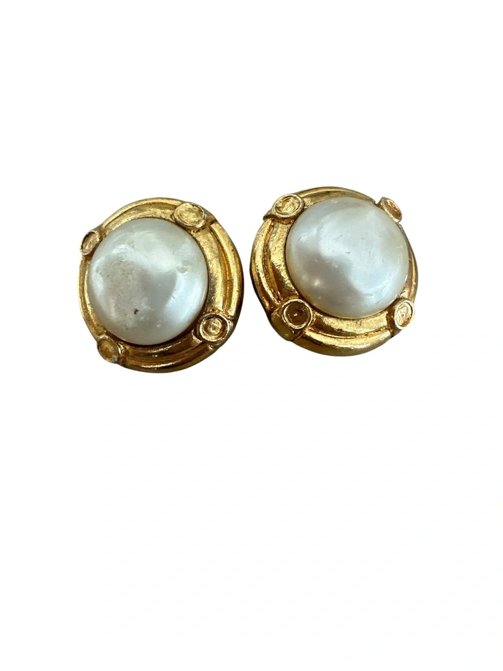 Chanel Gold-Tone Faux Pearl Round Clip-On Earrings
